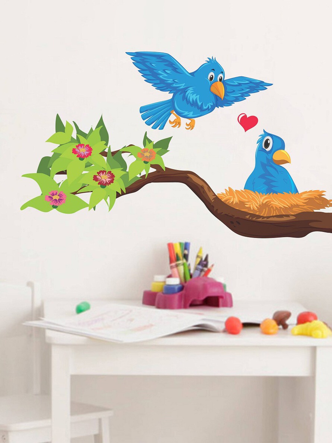 

WALLSTICK Blue Birds in The Nest Vinyl Wall Sticker