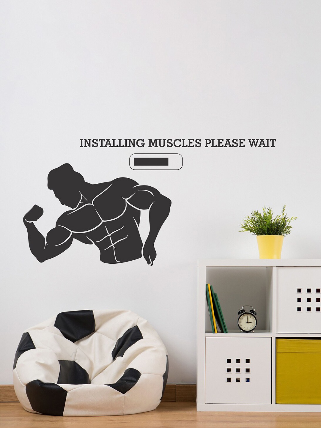 

WALLSTICK Black Installing Muscles Please Wait Wall Stickers