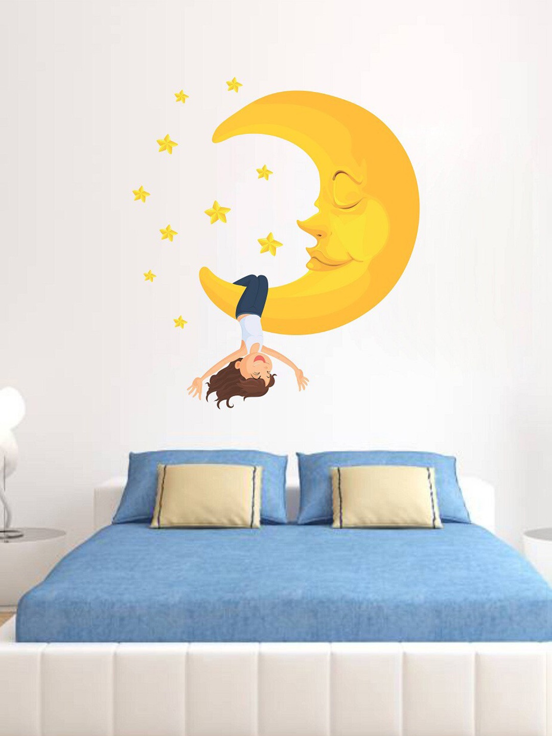 

WALLSTICK Multicoloured Cute Moon Vinyl Wall Sticker, Yellow