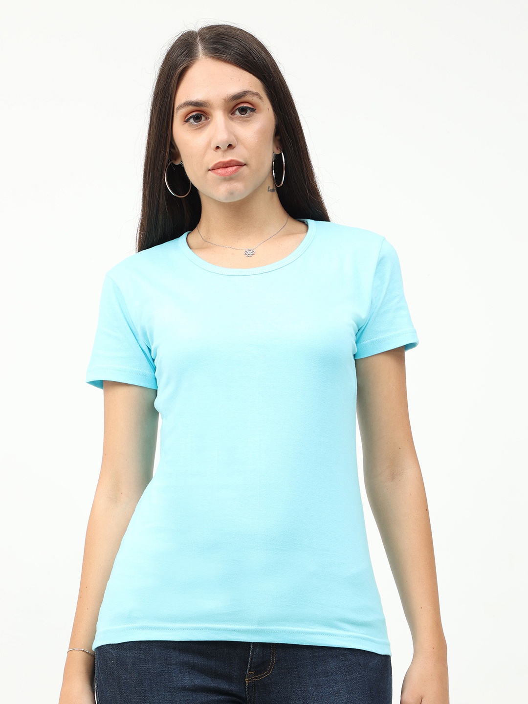 

Fleximaa Women Blue Solid Cotton T-shirt