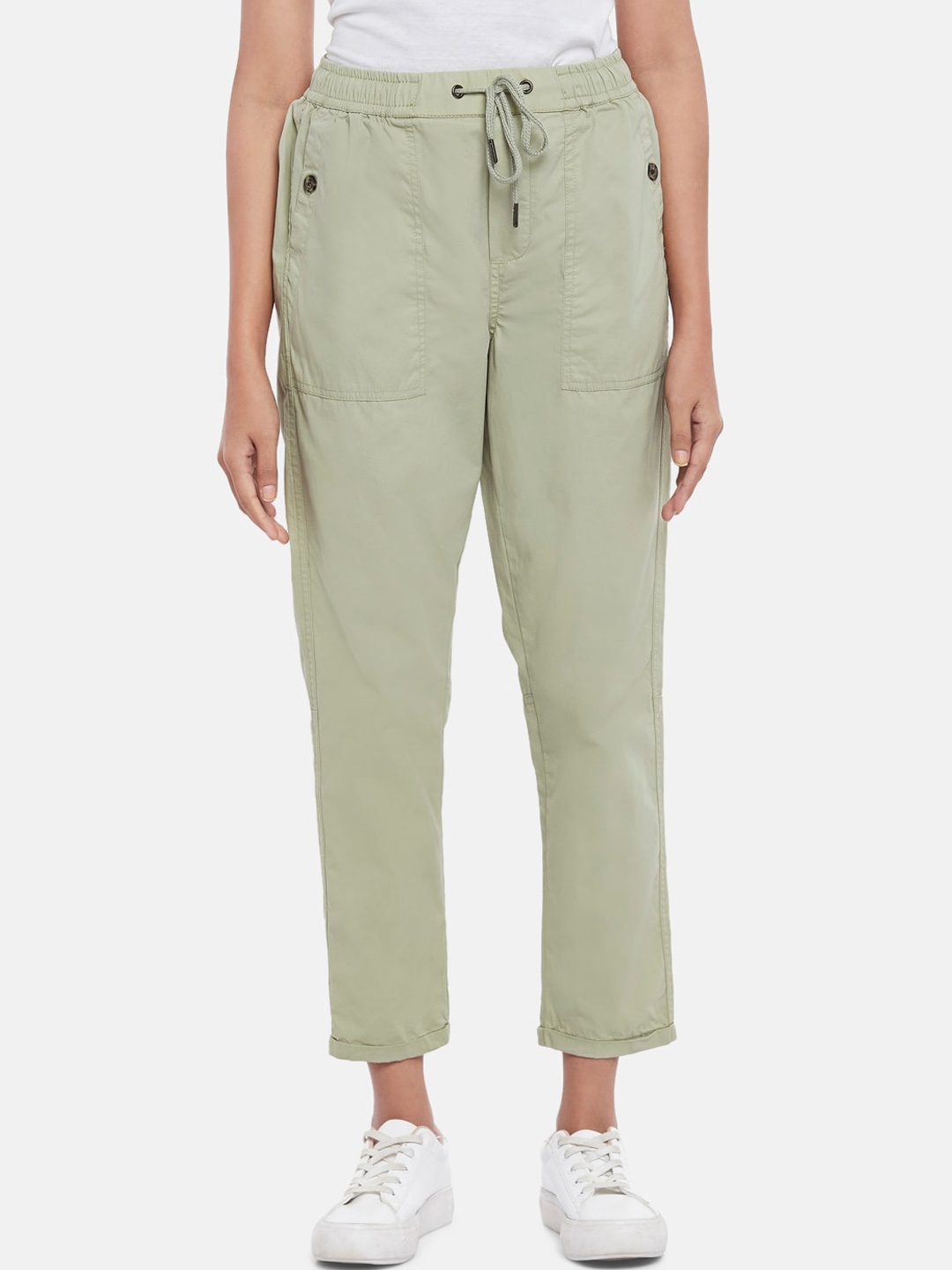 

Honey by Pantaloons Women Green Cotton High-Rise Trousers