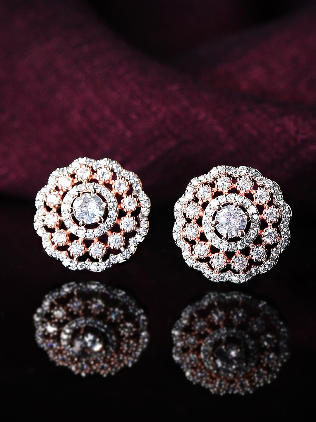 

Rubans White & Rose Gold-Plated AD Studded Circular Studs Earrings
