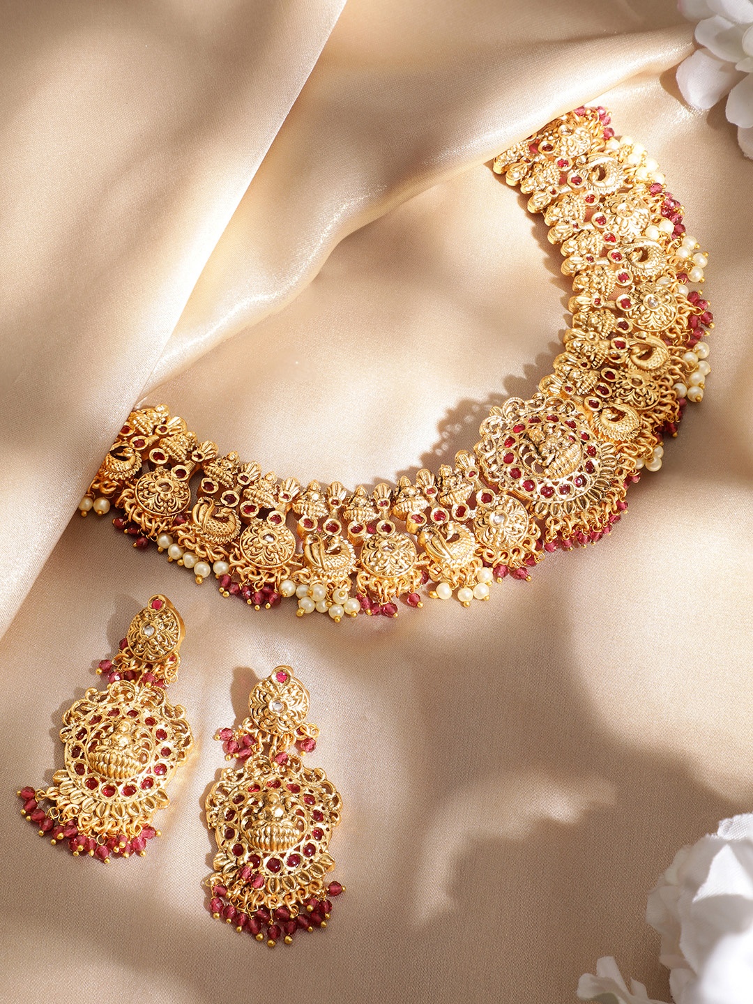 

Rubans Gold-Plated Red Beaded Jewellery Set