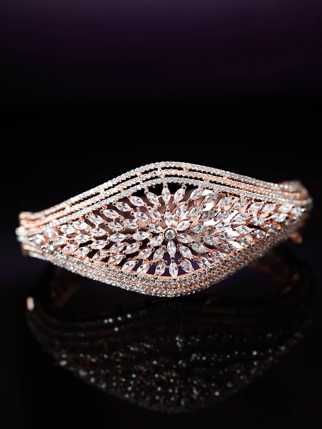 

Rubans Women White American Diamond Rose Gold-Plated Bangle-Style Bracelet