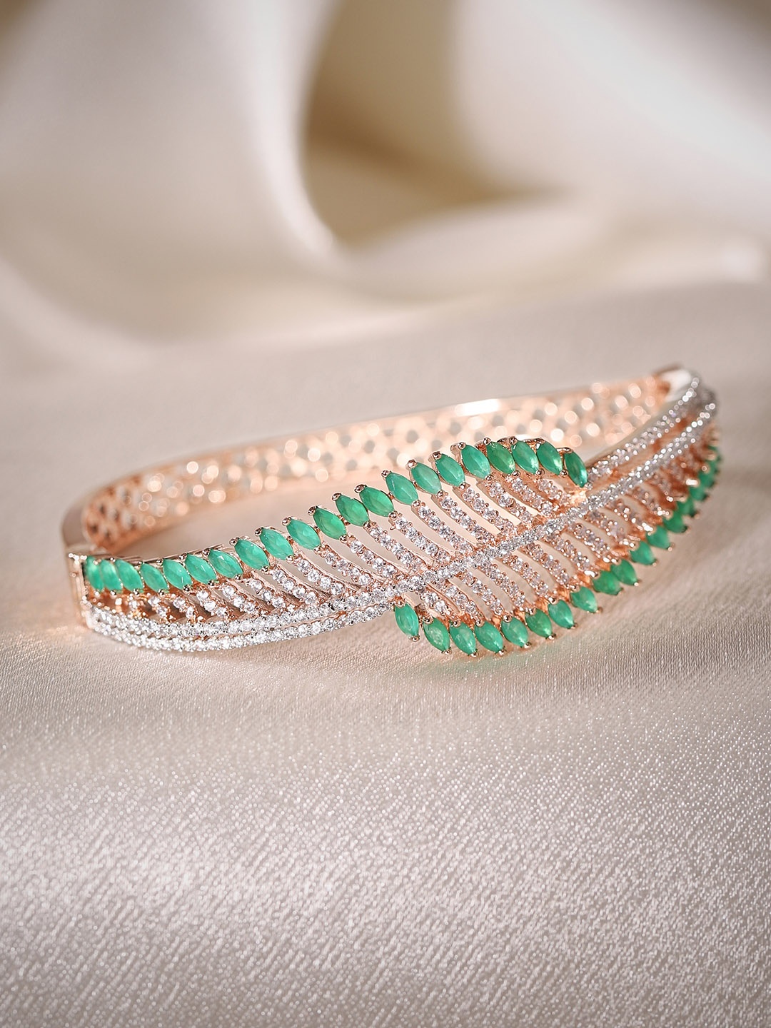 

Rubans Green Rose Gold-Plated Studded Bangle-Style Bracelet