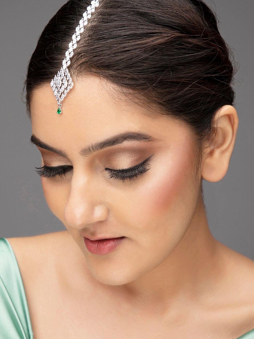 

Rubans Silver-Plated & White AD Studded Maangtikka