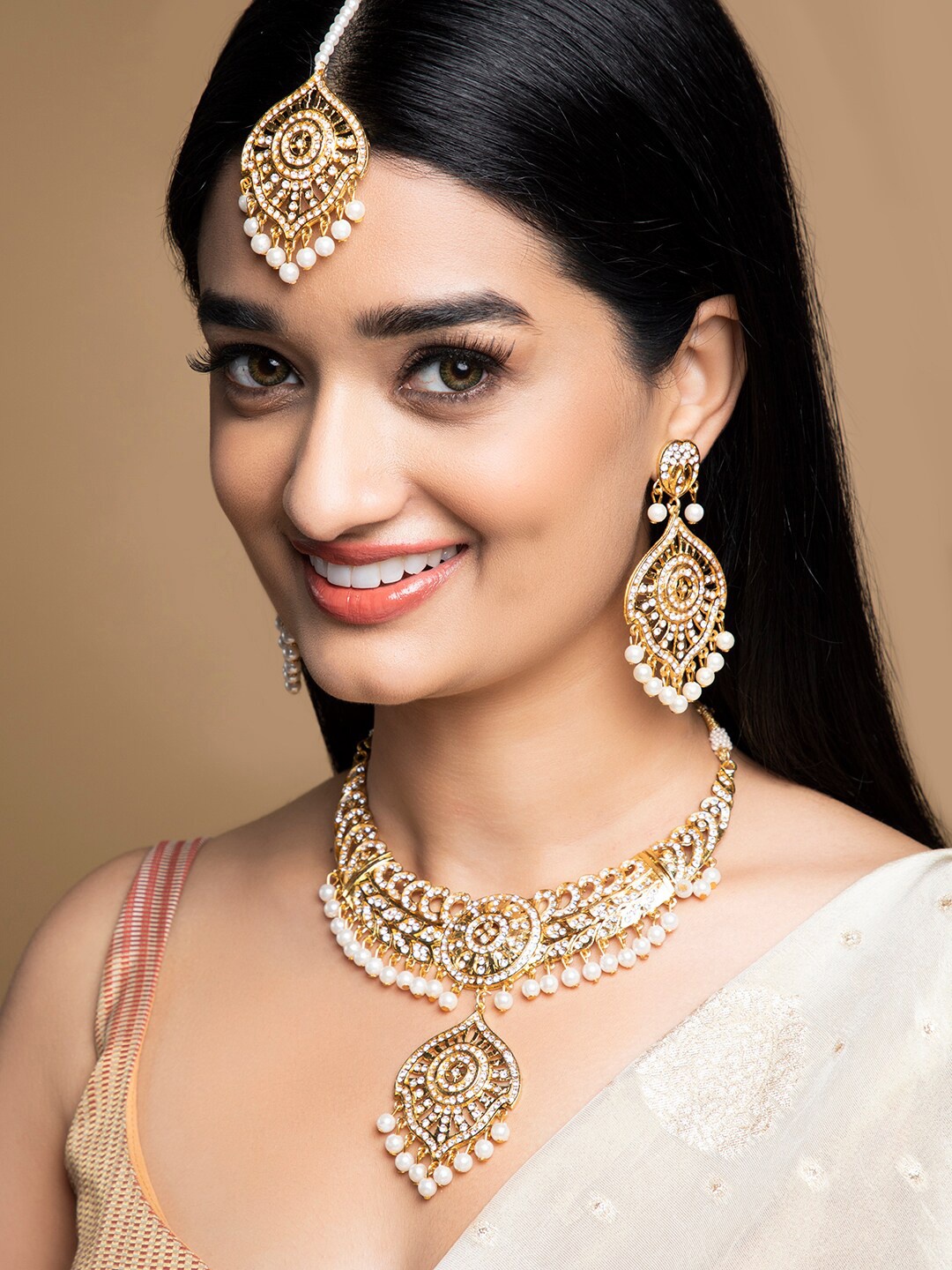 

Rubans 22K Gold-Plated White AD-Studded Jewellery Set
