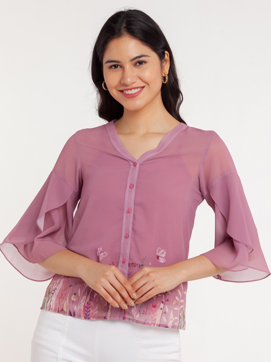 

Zink London Women Pink Floral Print Top