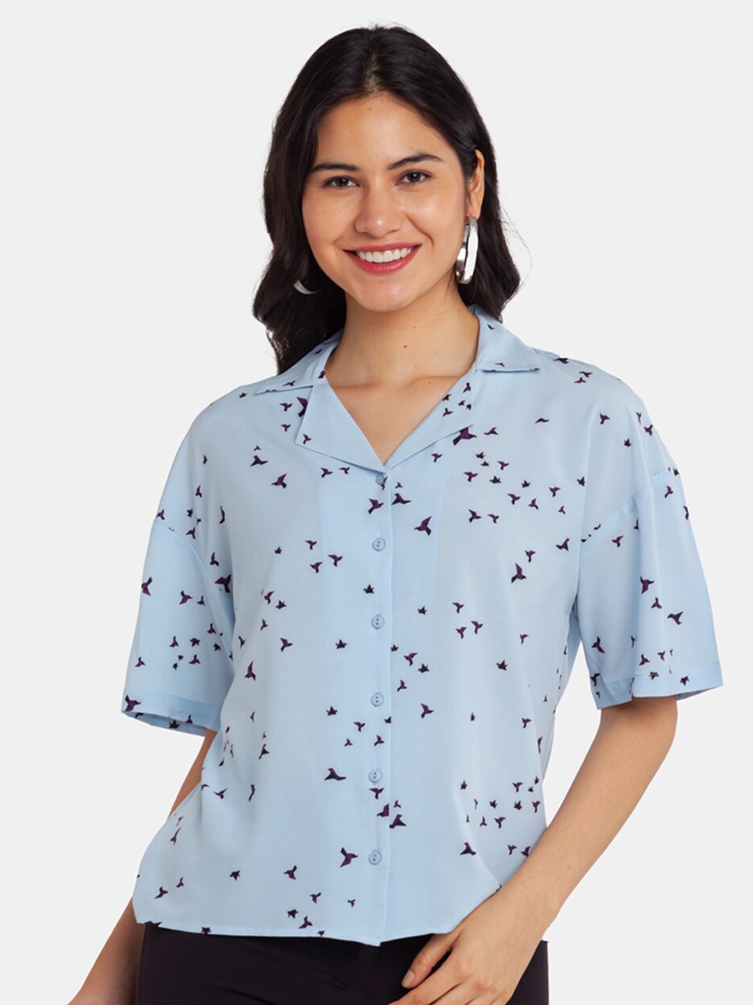 

Zink London Women Blue Printed Casual Shirt
