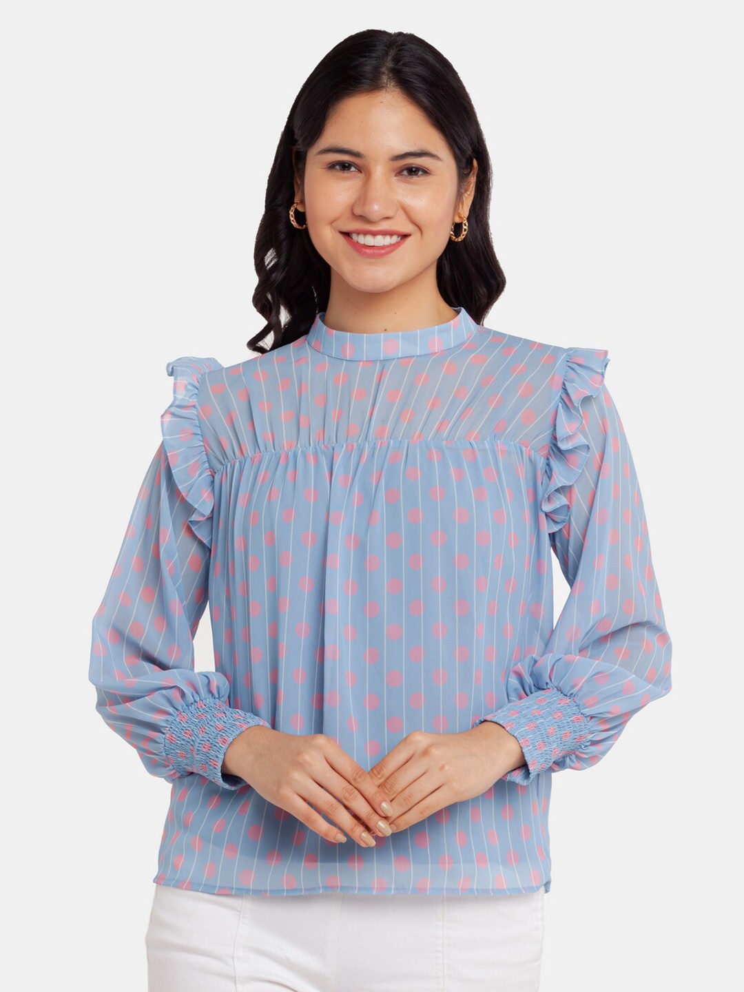 

Zink London Blue Printed Ruffles Top