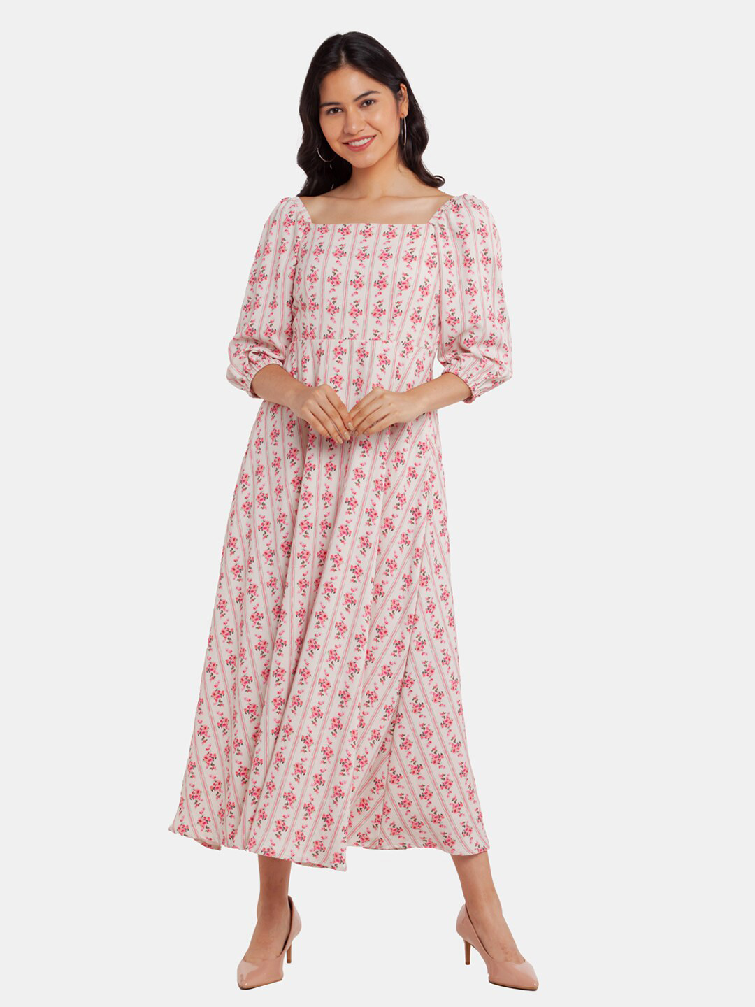 

Zink London White & Pink Floral Maxi Dress