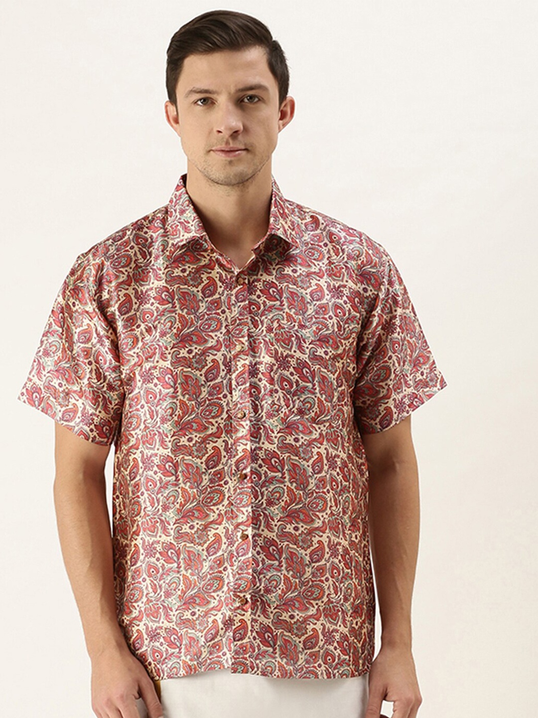 

VASTRAMAY Men Pink Classic Printed Casual Ethnic Shirt