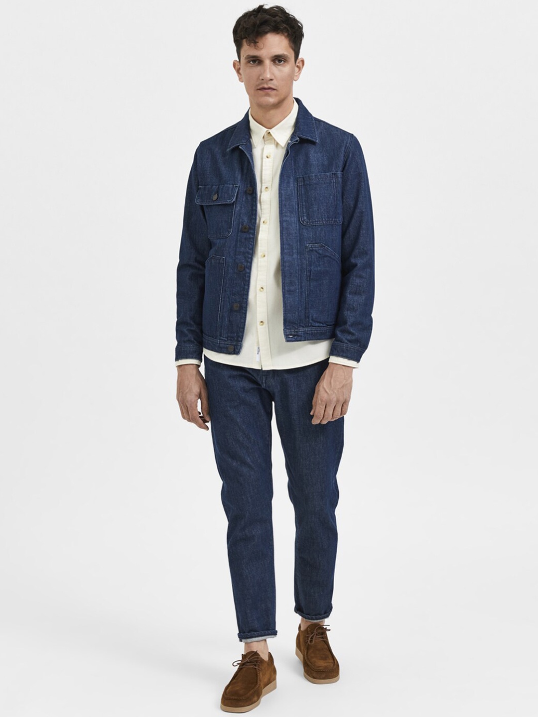 

SELECTED Men Blue Washed Crop Denim Jacket