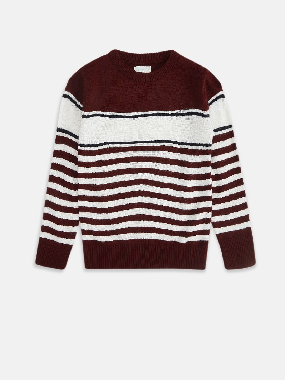 

Pantaloons Junior Boys Maroon & White Striped Pullover