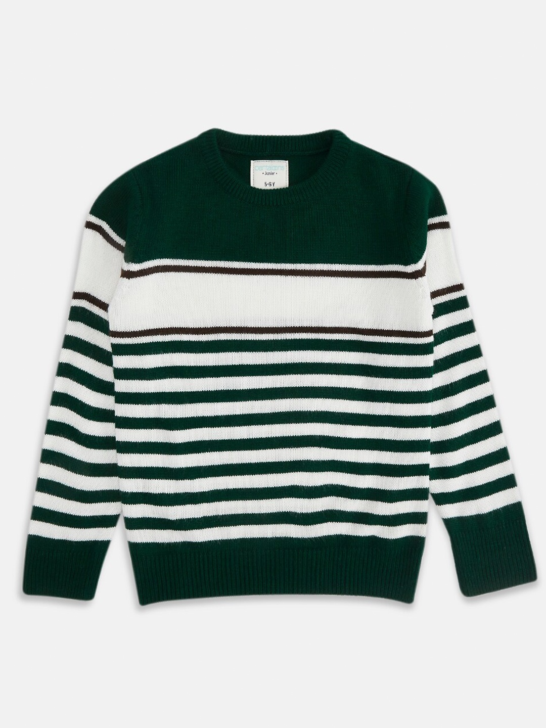 

Pantaloons Junior Boys Olive Green & White Striped Pullover