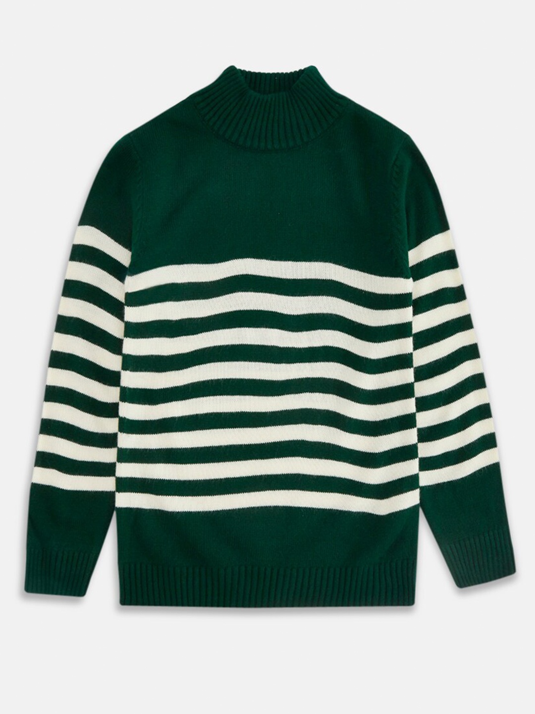 

Pantaloons Junior Boys Olive Green & White Striped Pullover