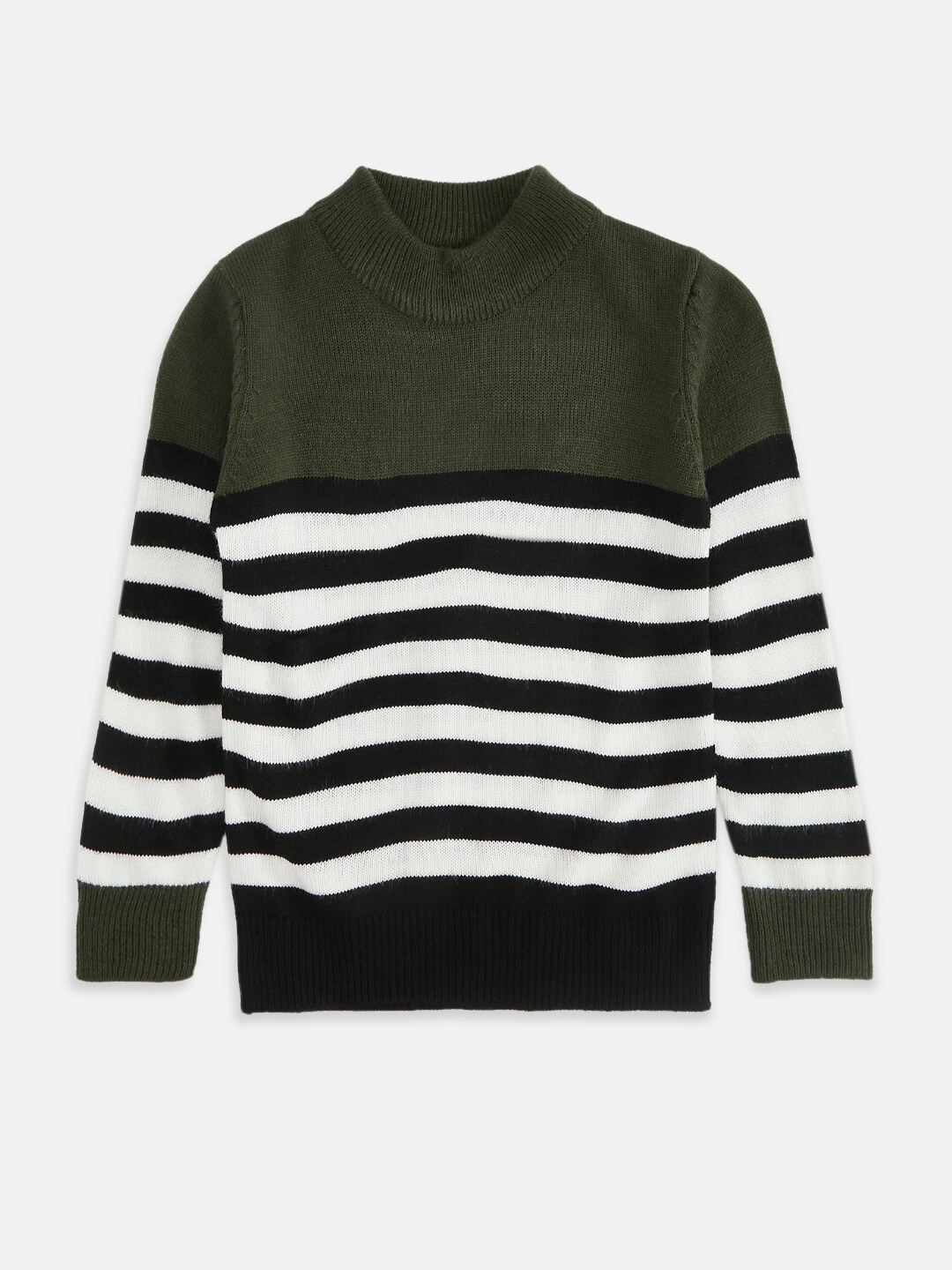 

Pantaloons Junior Boys Olive Green & White Striped Pullover