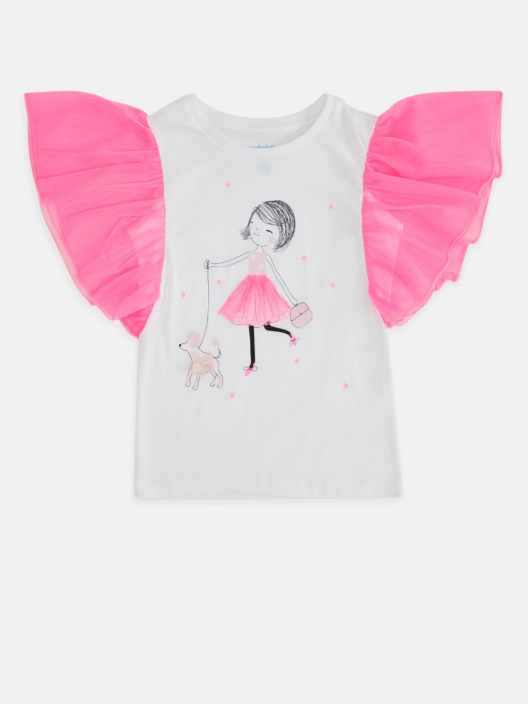 

Pantaloons Junior Girls White & Pink Printed T-shirt