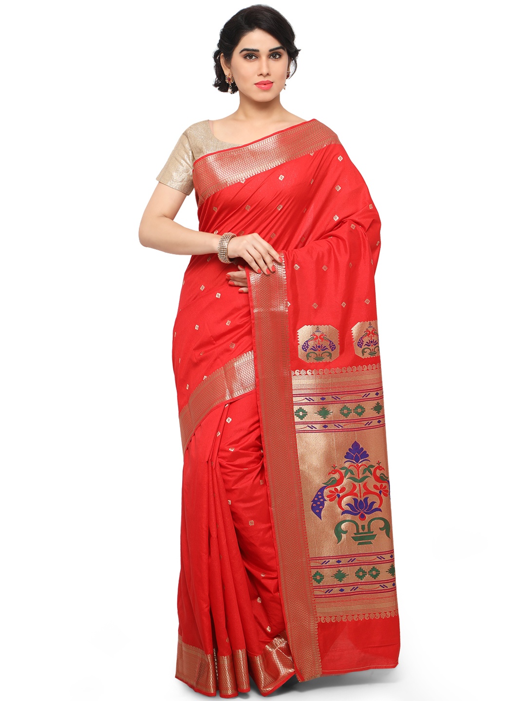 

Varkala Silk Sarees Red Art Silk Patterned Saree