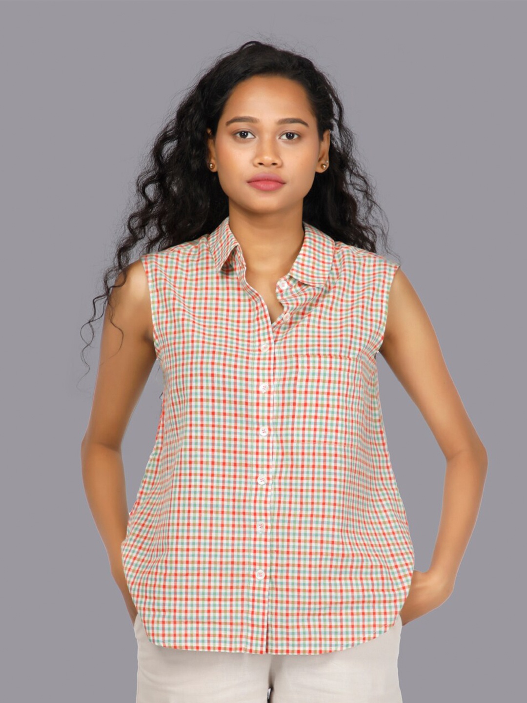 

RENTIYO Women Red Classic Checked Casual Shirt