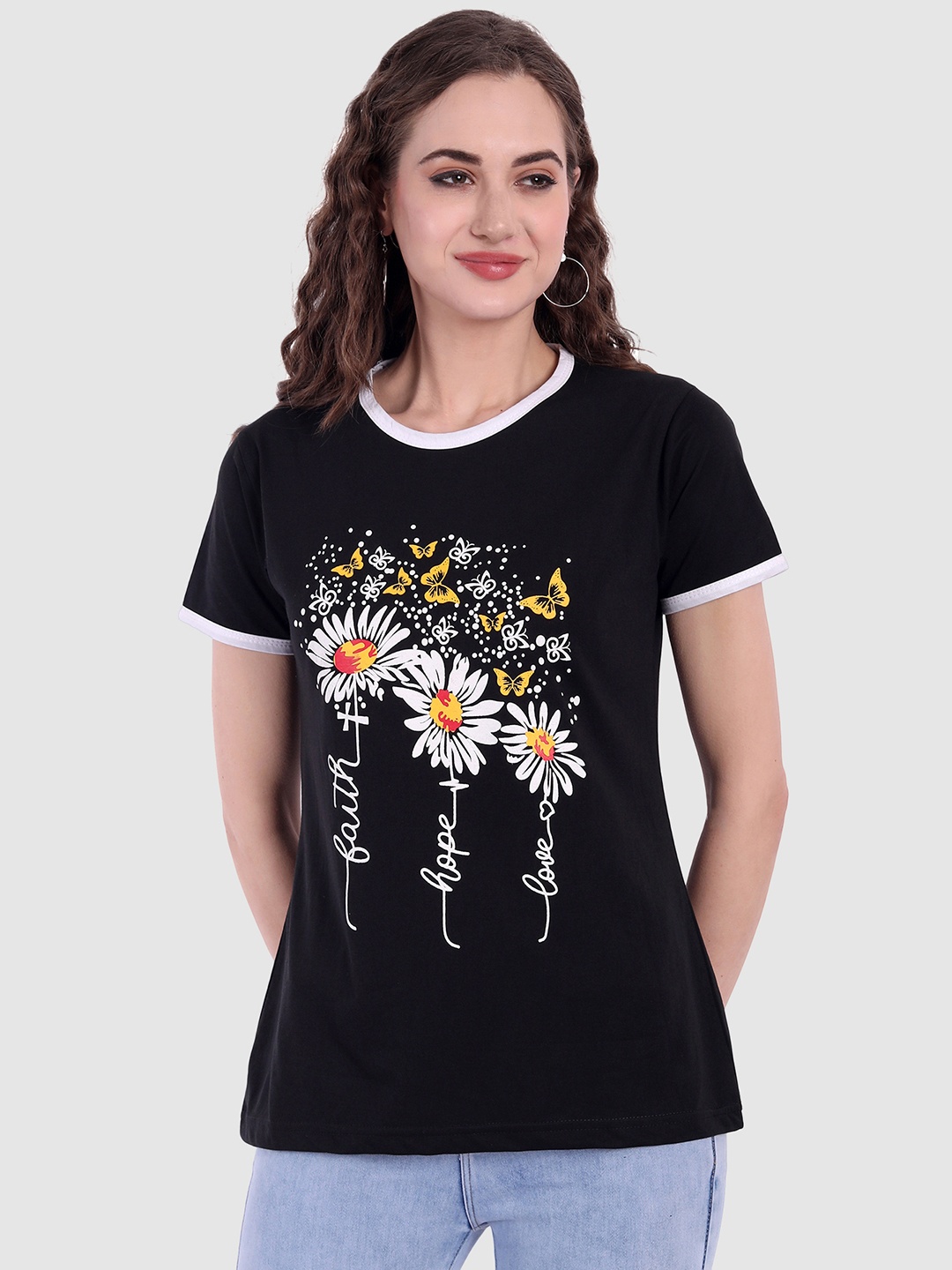 

CHOZI Women Black Printed Bio Finish T-shirt