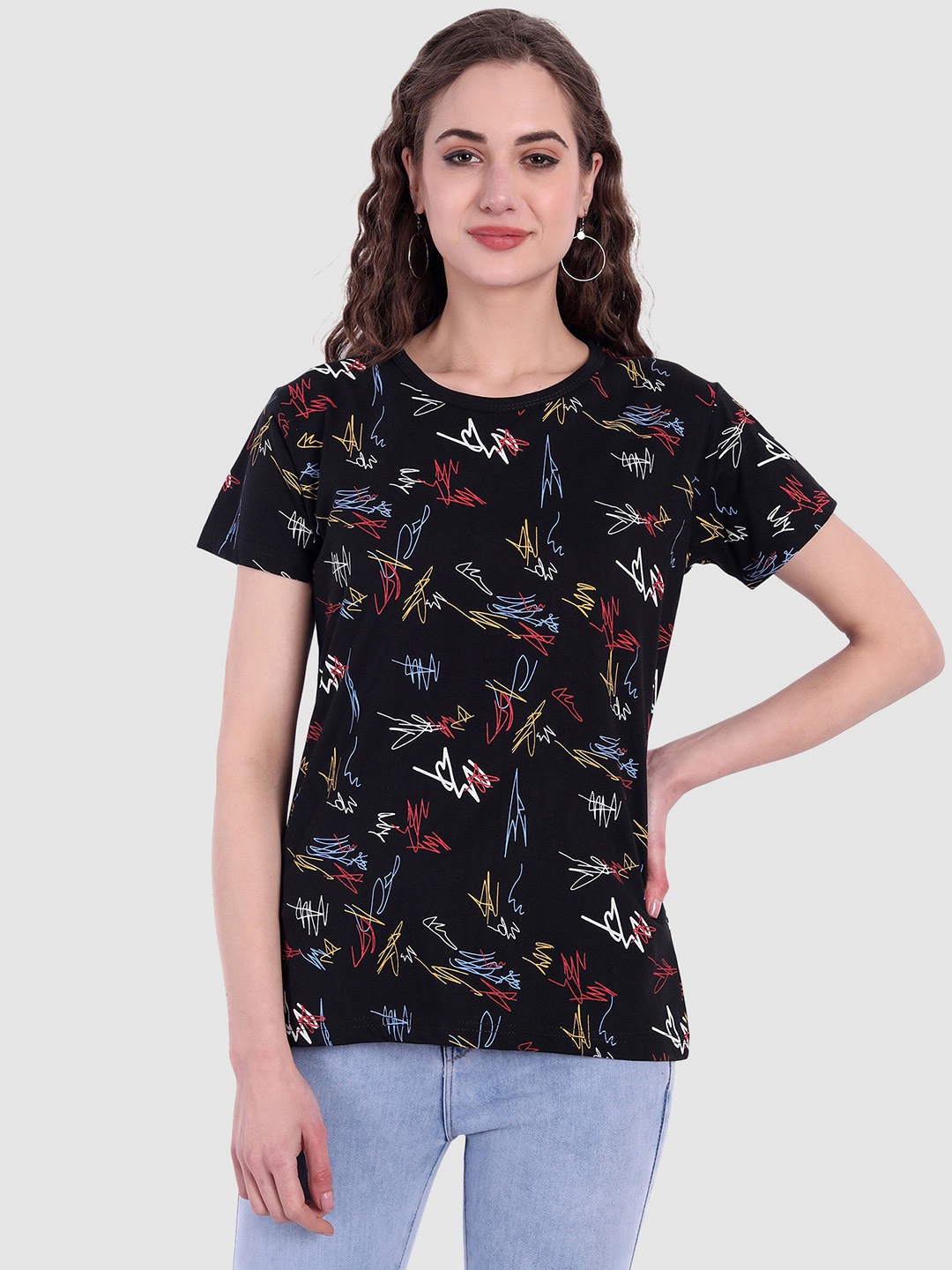 

CHOZI Women's Black Printed Bio Finish T-shirt