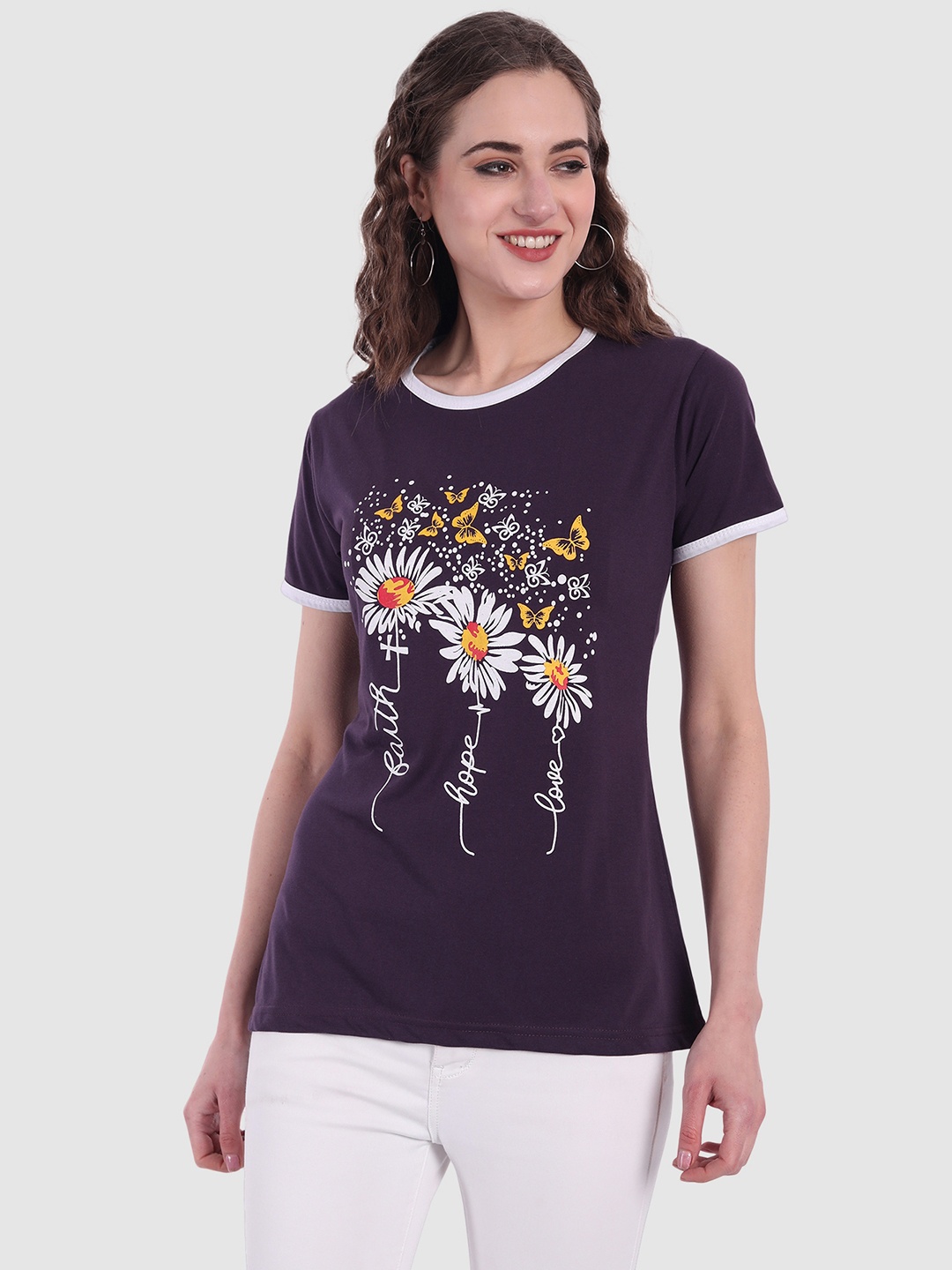 

CHOZI Women's Navy Blue Printed Bio Finish T-shirt