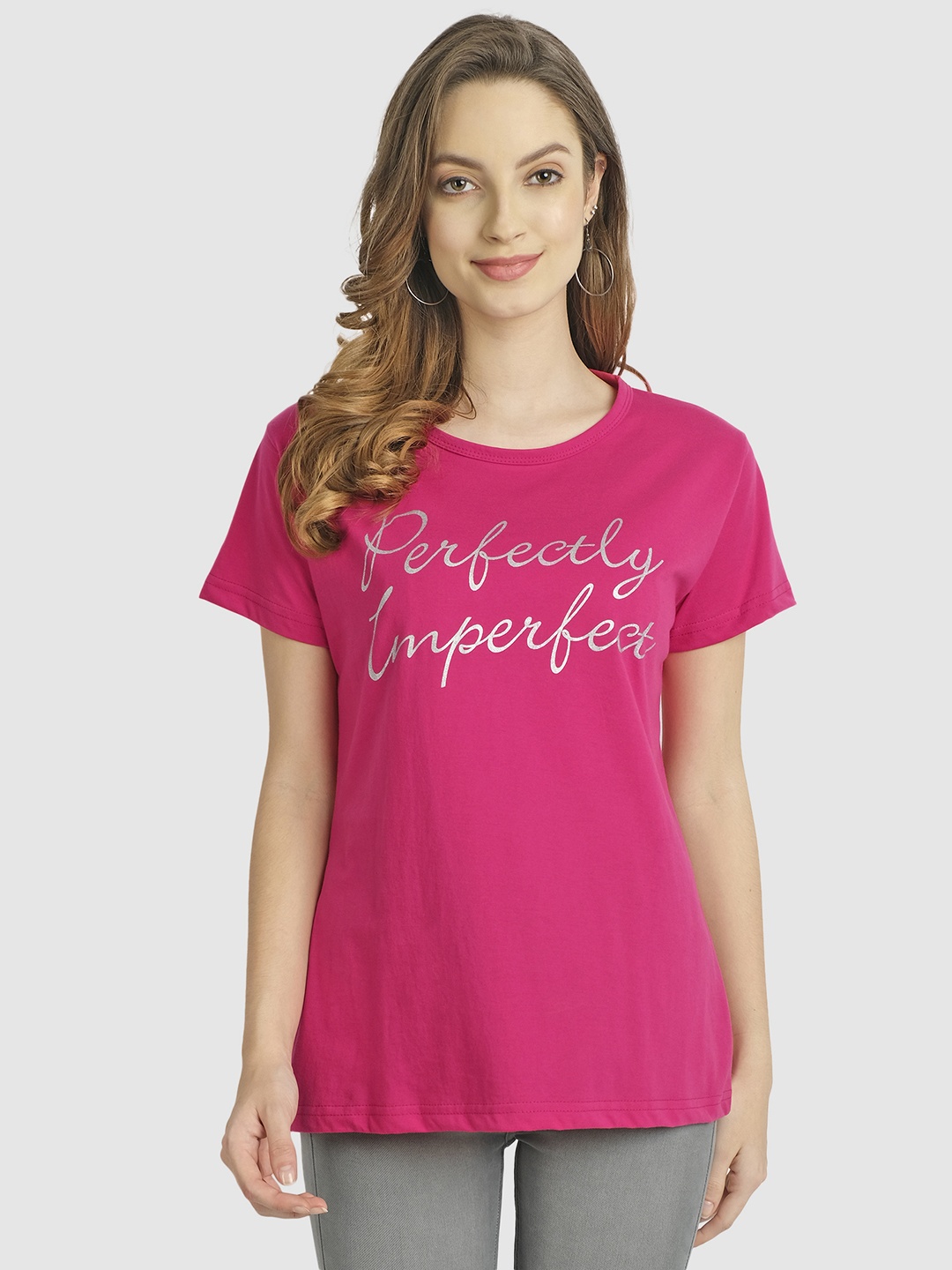 CHOZI Women Rose Typography Printed Short Sleeve T-shirt