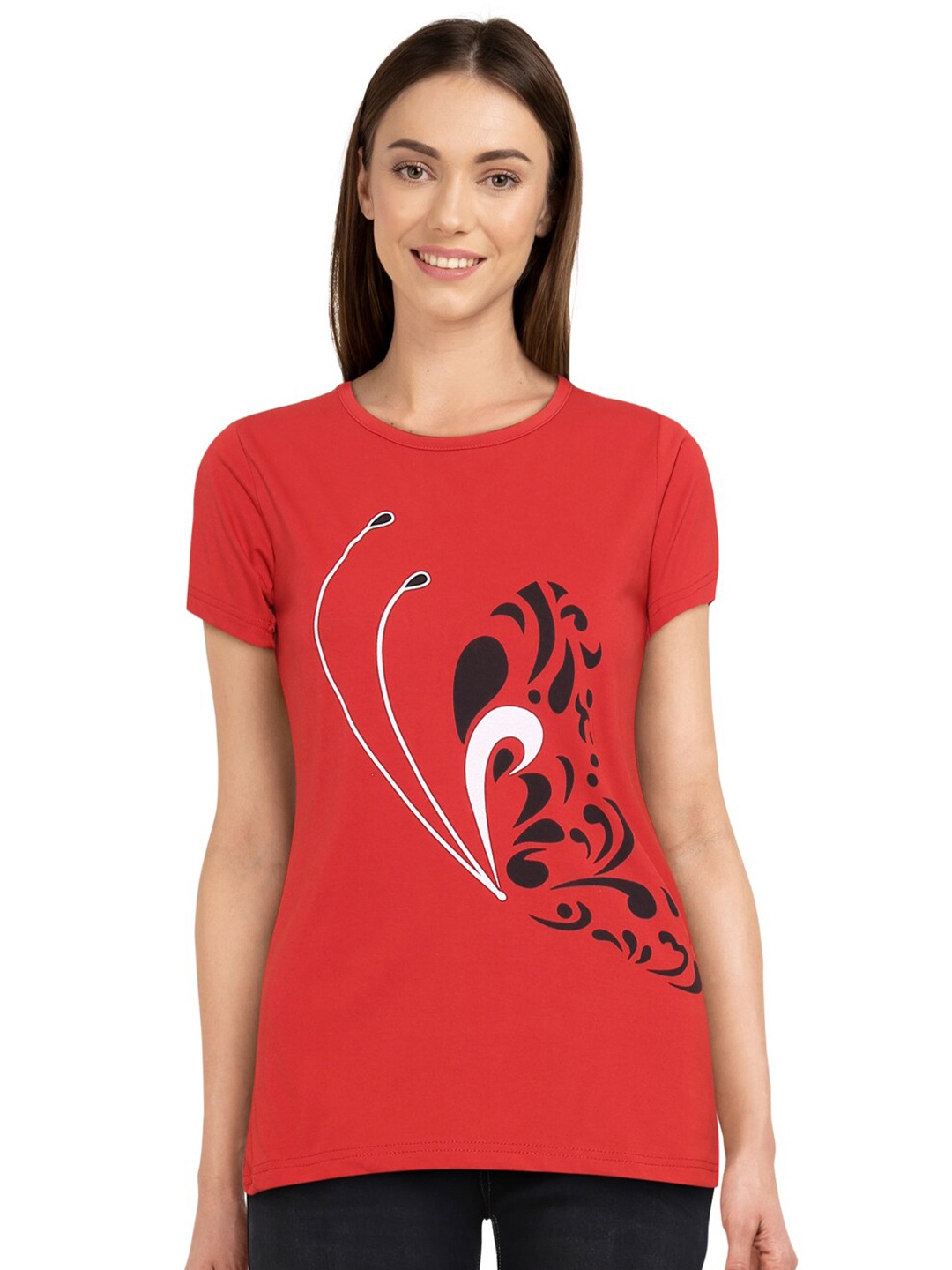 

CHOZI Women Red Printed Bio Finish T-shirt