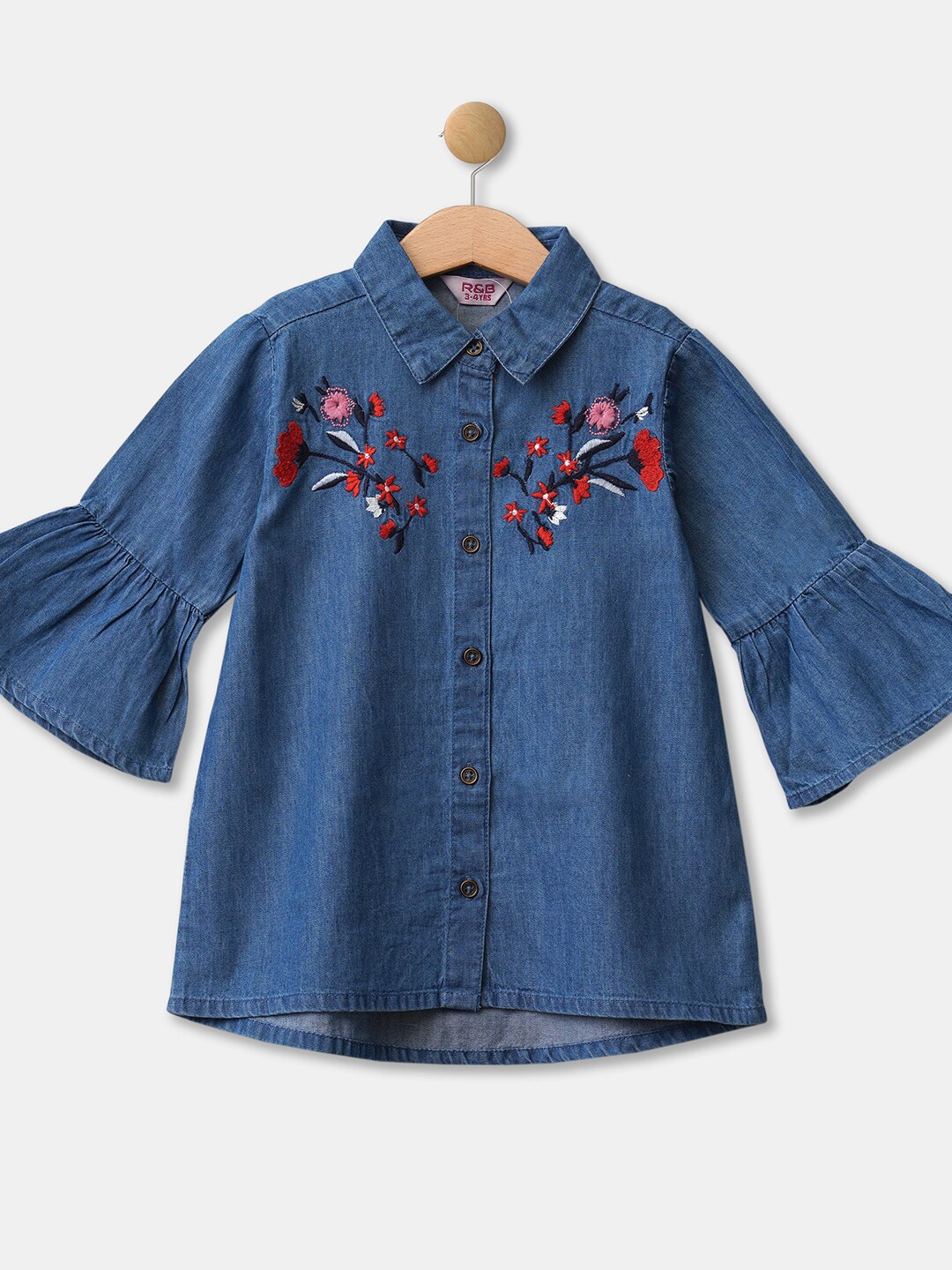 

R&B Girls Blue Floral Print Shirt Style Top