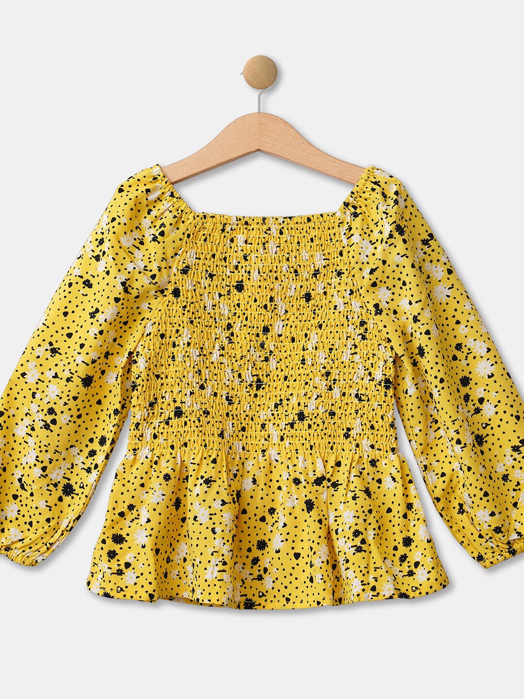 

R&B Girls Yellow & Black Floral Printed Square Neck Top
