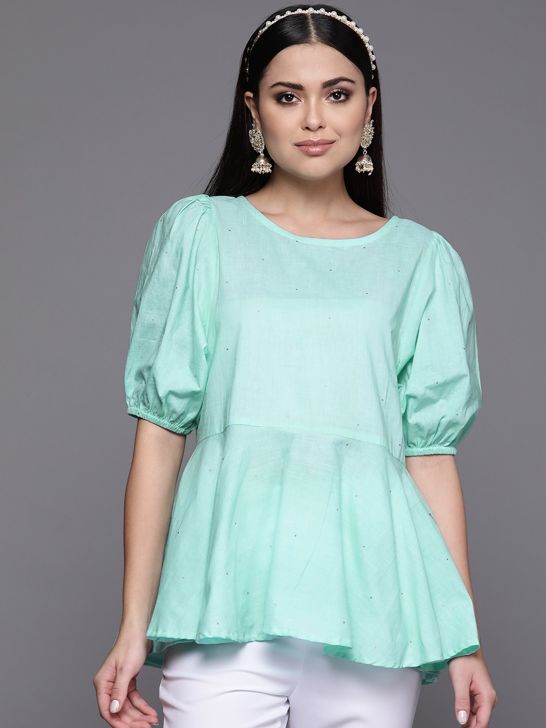 

Ahalyaa Blue Bishop Sleeves Top