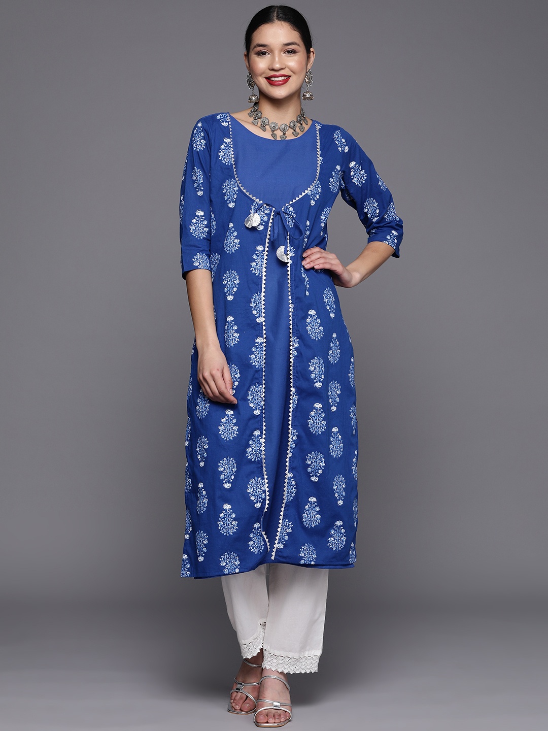 

Ahalyaa Women Blue Ethnic Motifs Printed Pure Cotton Kurta