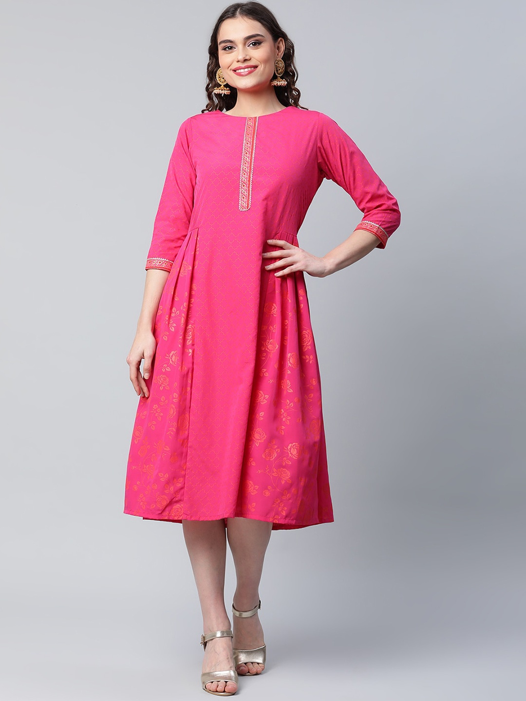 

Ahalyaa Women Pink Geometric Printed Kurta