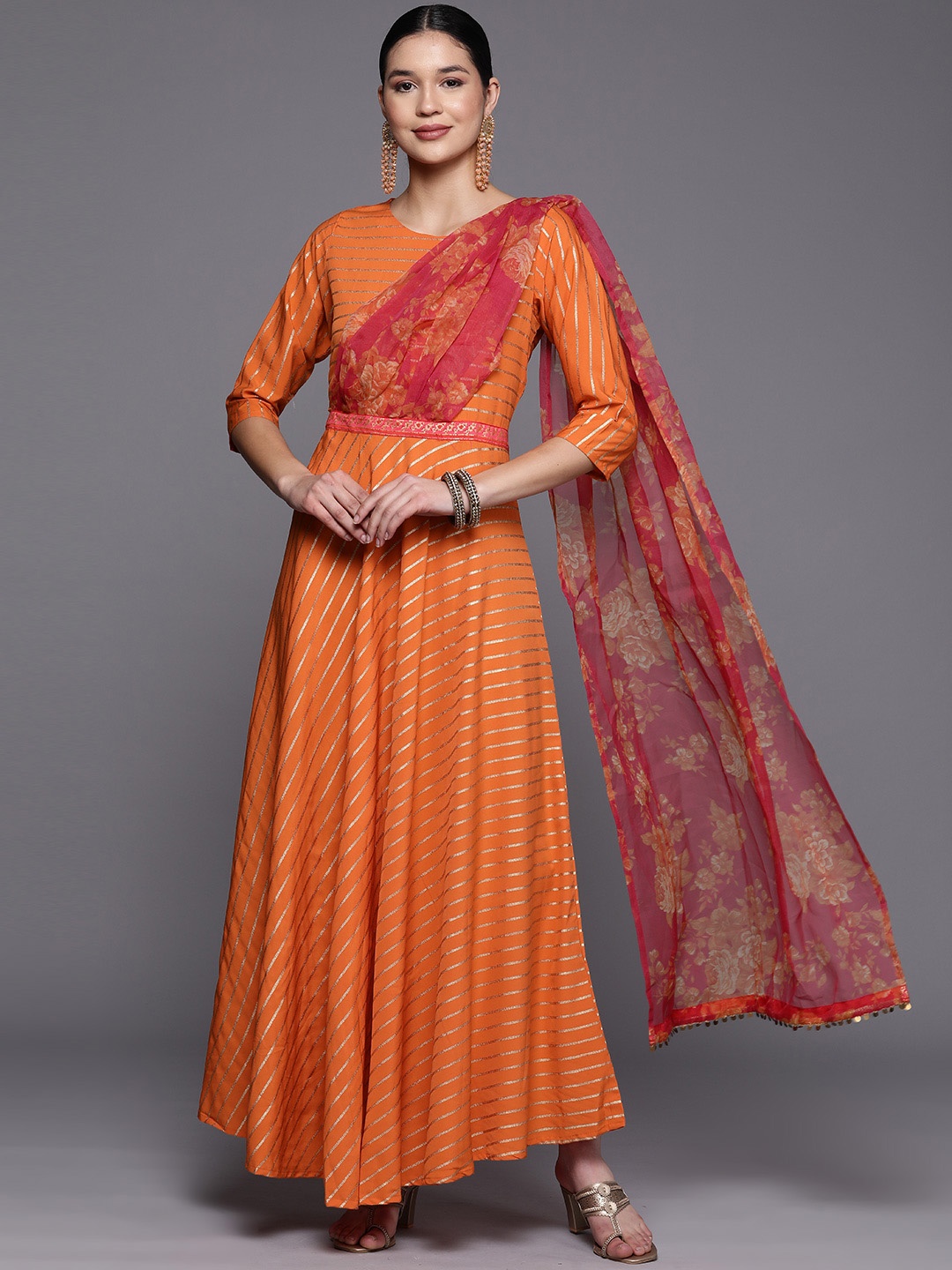 

Ahalyaa Orange & Red Crepe Ethnic Maxi Dress