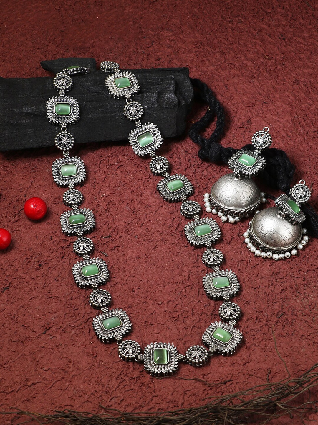 

Adwitiya Collection Silver-Toned Brass Silver-Plated Oxidised Necklace