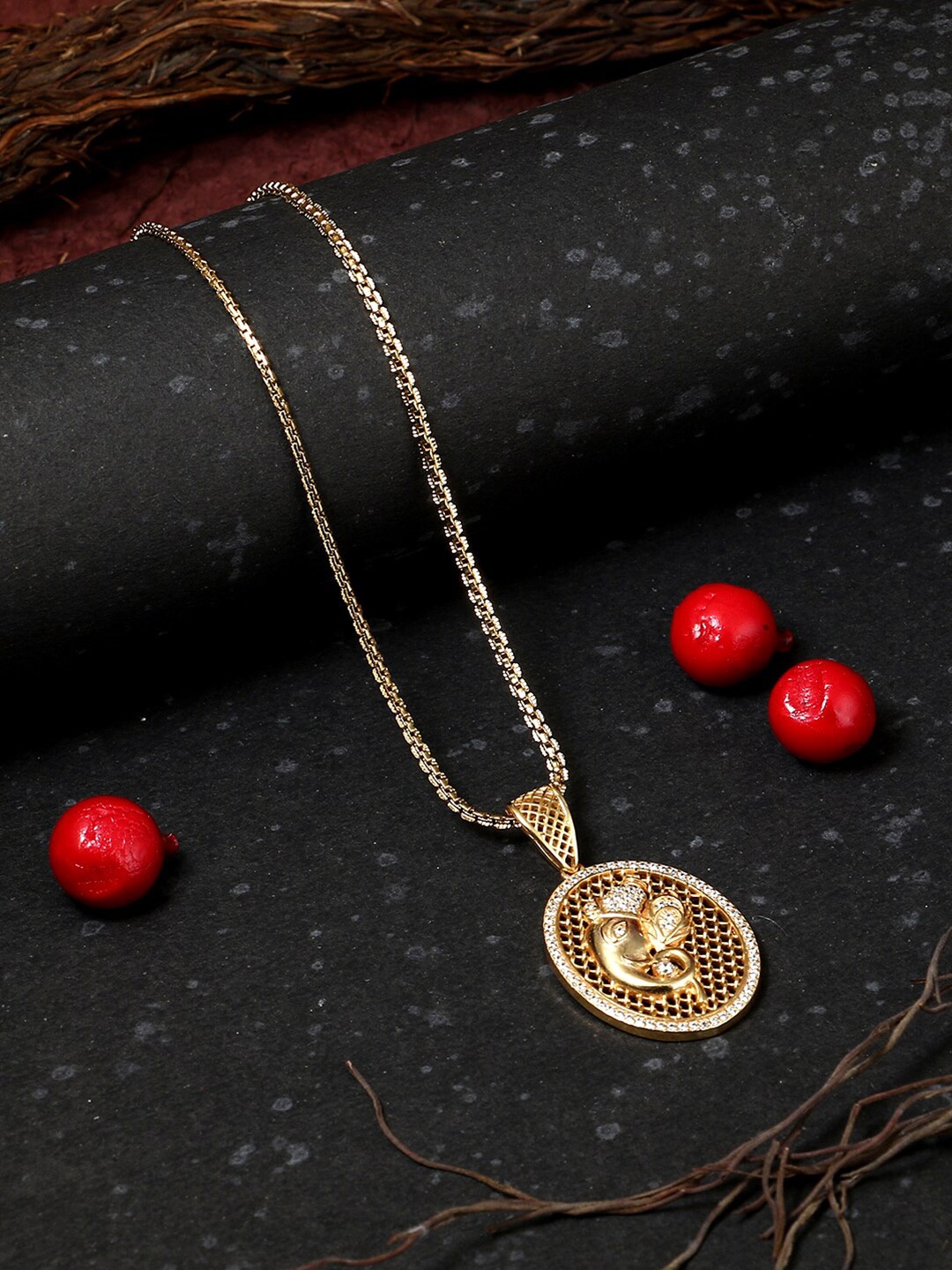 

Adwitiya Collection Gold-Plated & White Copper Gold-Plated Temple Chain