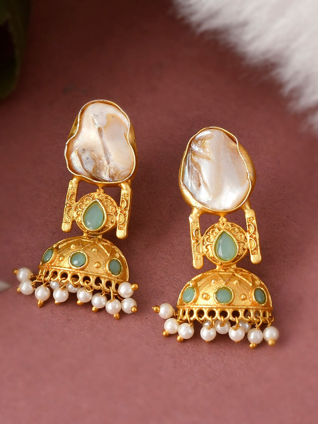 

DASTOOR Gold-Toned Dome Shaped Jhumkas Earrings