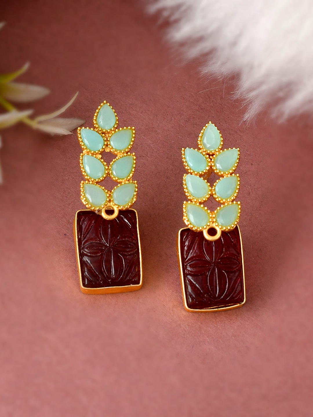 

DASTOOR Gold-Toned & Brown Contemporary Drop Earrings