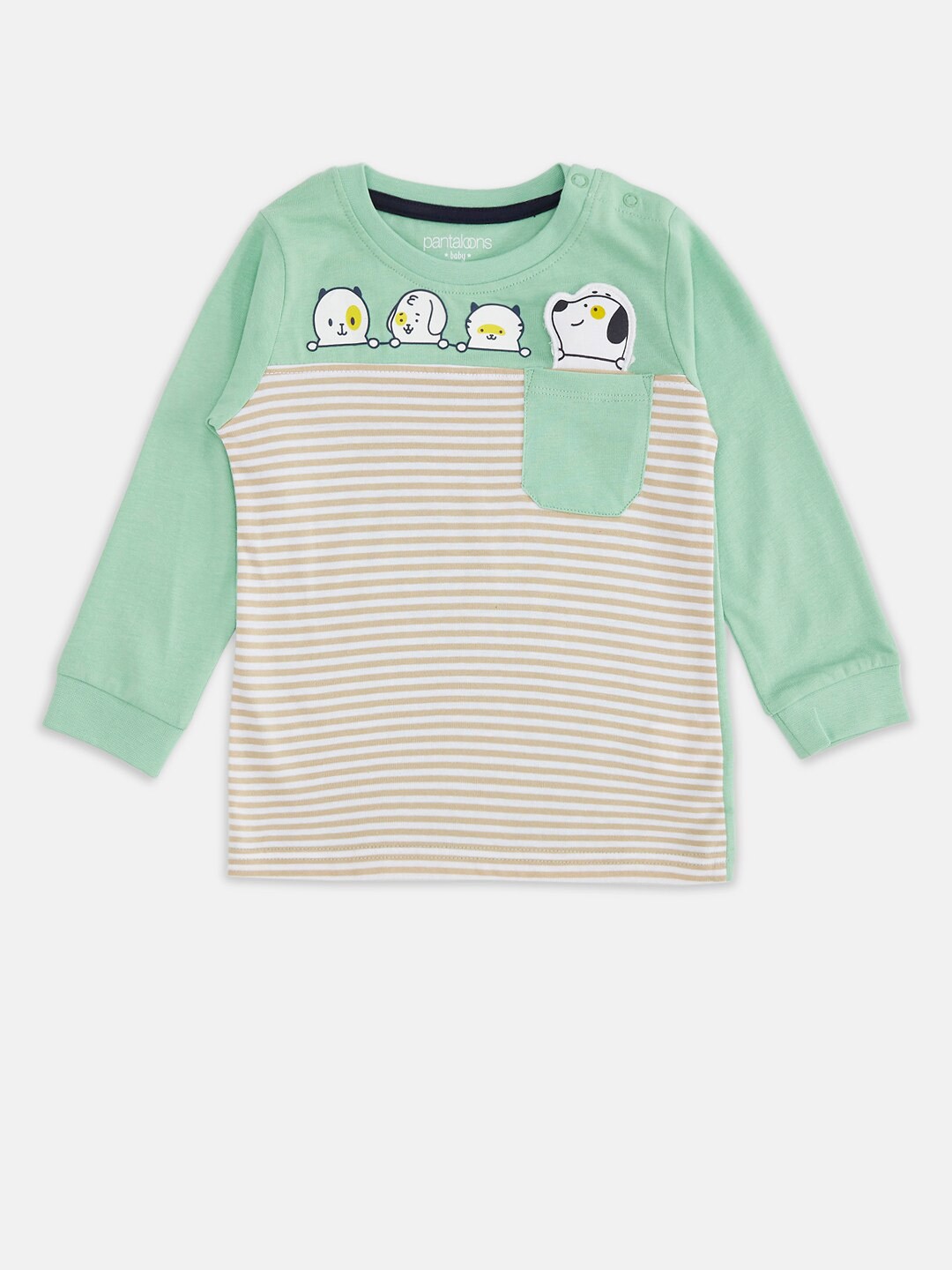 

Pantaloons Baby Boys Green & Beige Striped Cotton T-shirt