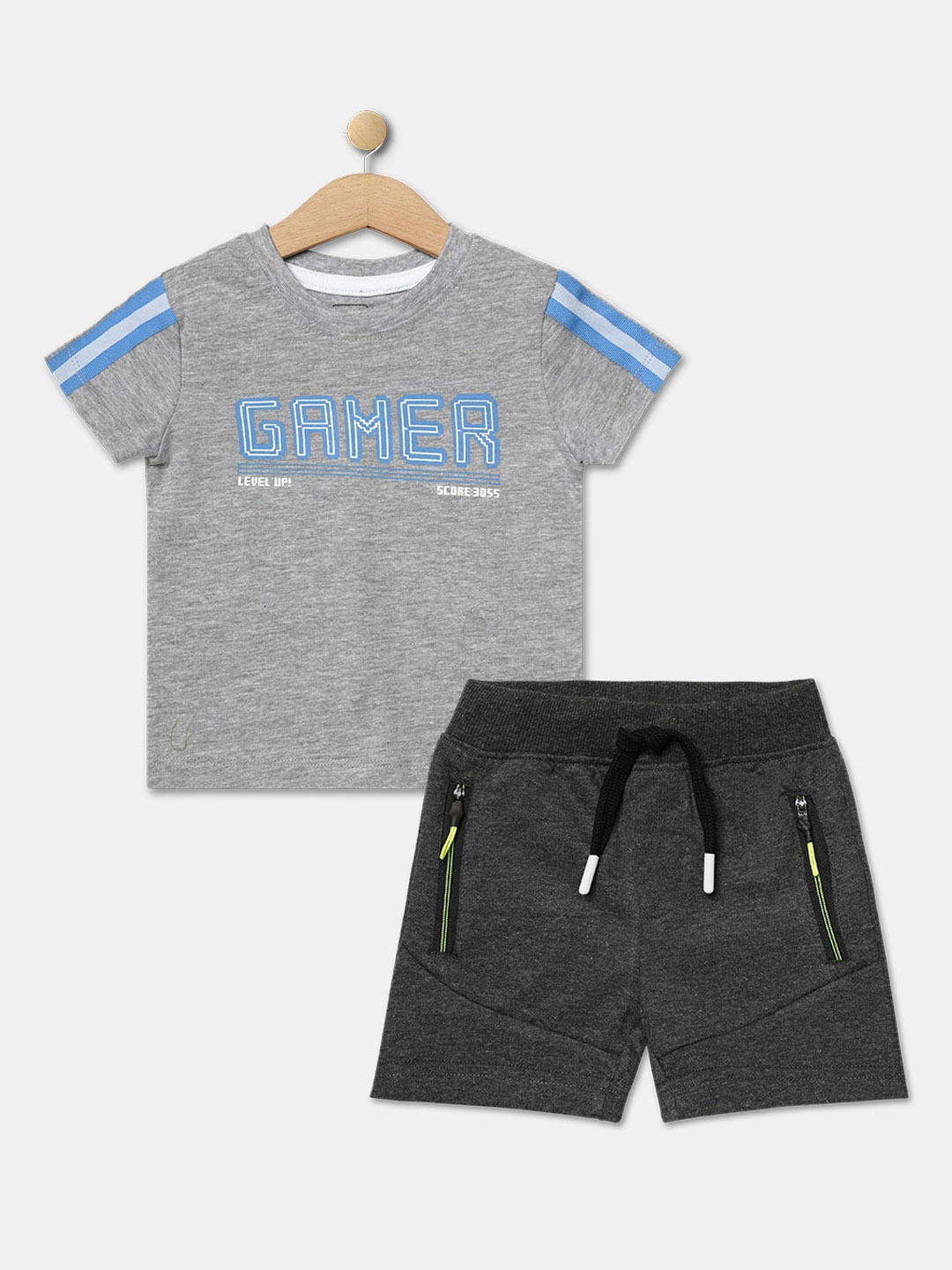 

R&B Kids-Boys Grey & Blue Printed T-shirt with Shorts