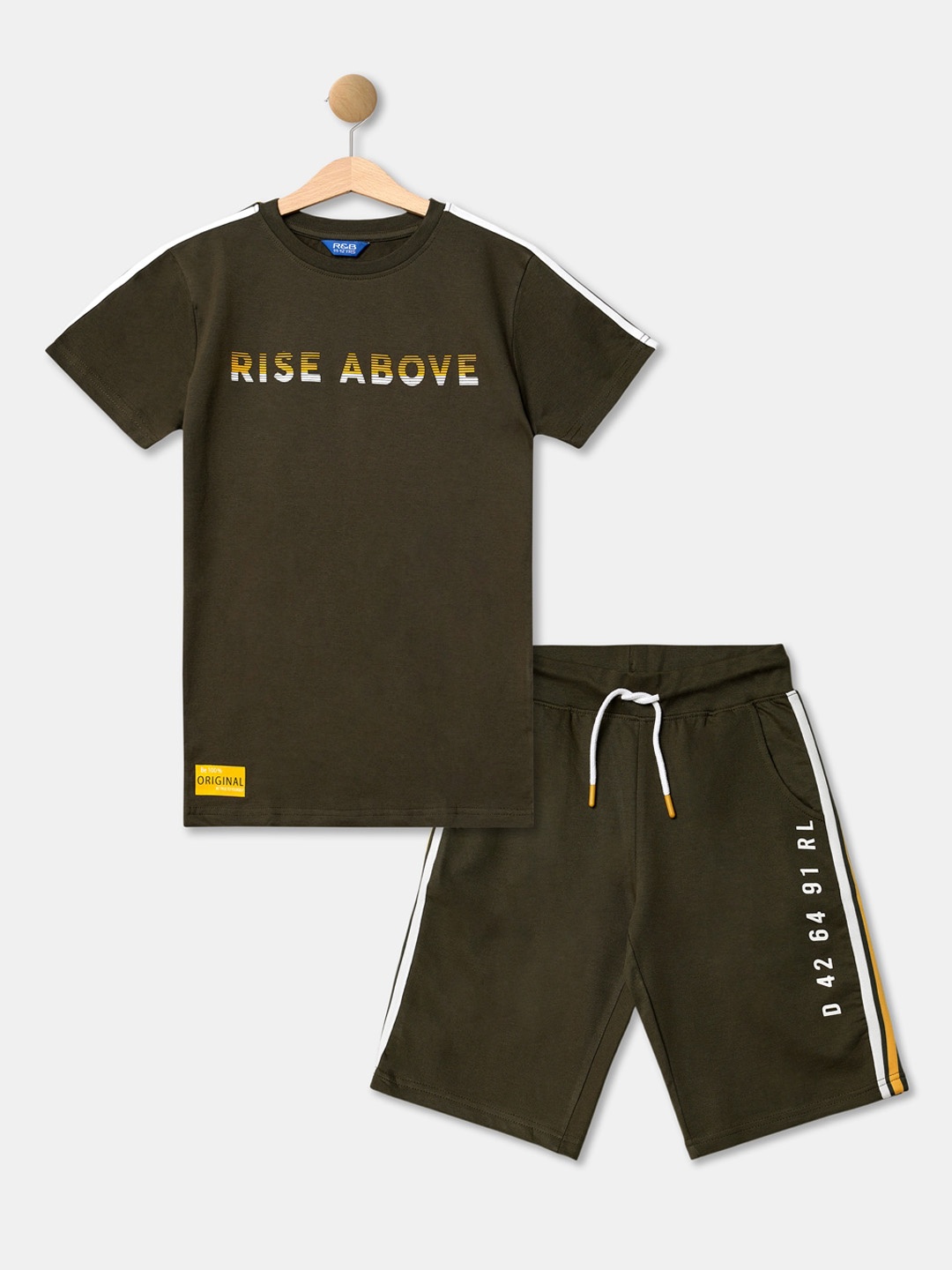 

R&B Boys Olive Green Printed T-shirt with Shorts