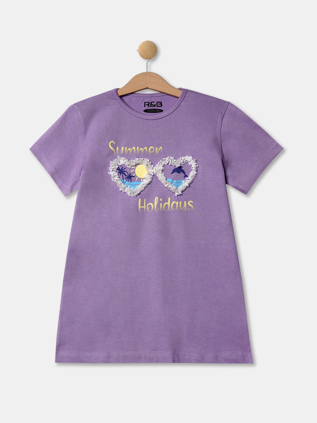 

R&B Girls Purple Printed Applique T-shirt