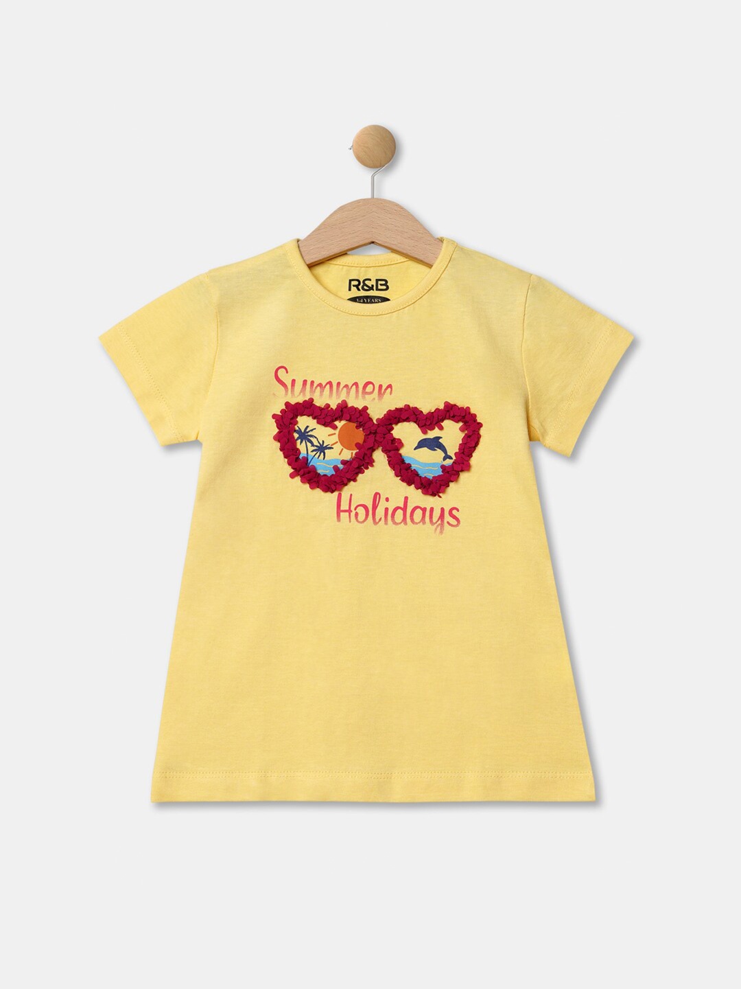 

R&B Girls Yellow Printed Applique T-shirt