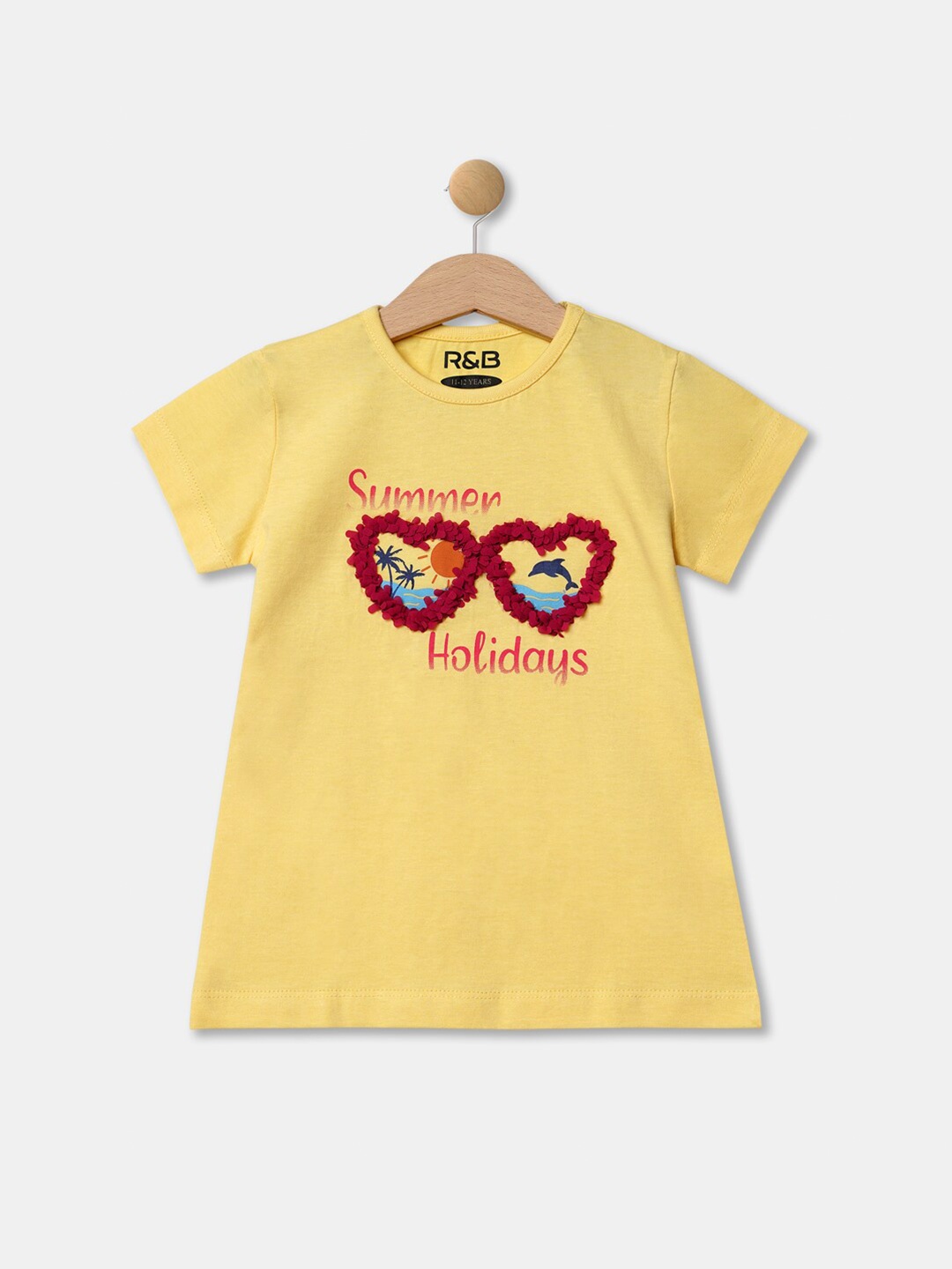 

R&B Girls Yellow Printed Applique T-shirt