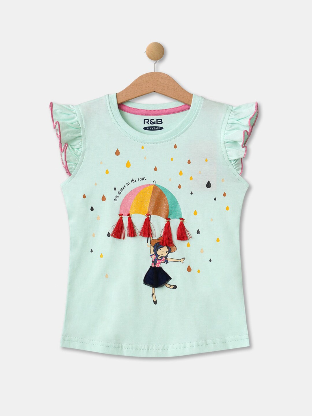 

R&B Girls Green Printed Applique T-shirt