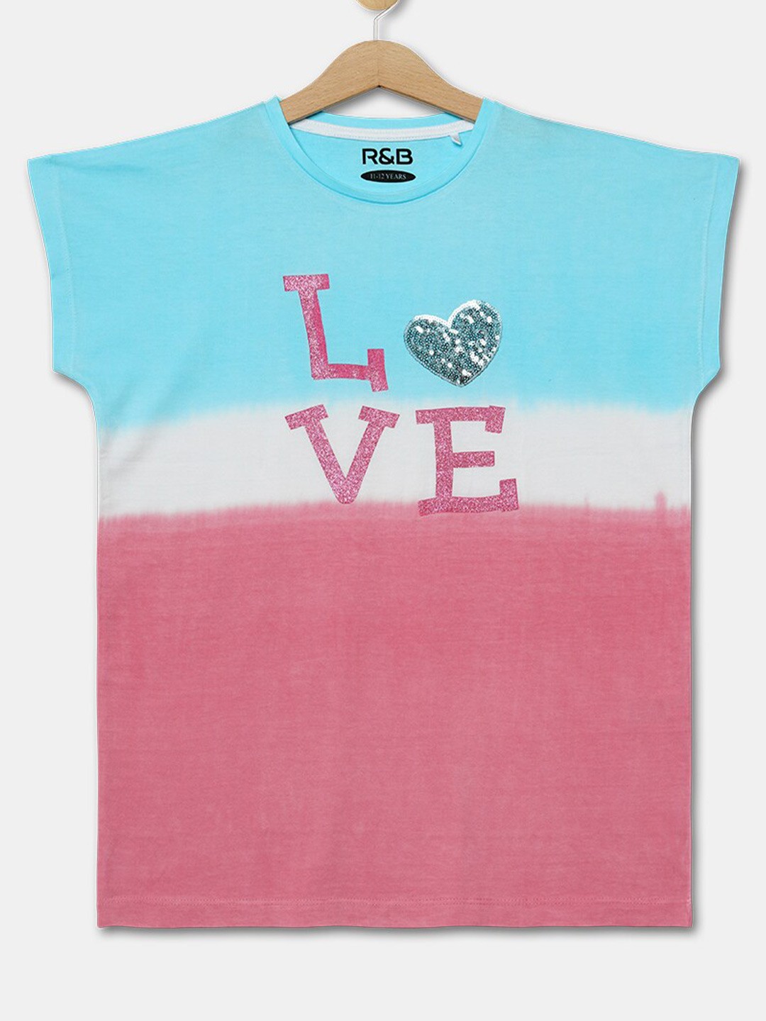 

R&B Girls Blue & Pink Colourblocked Extended Sleeves T-shirt