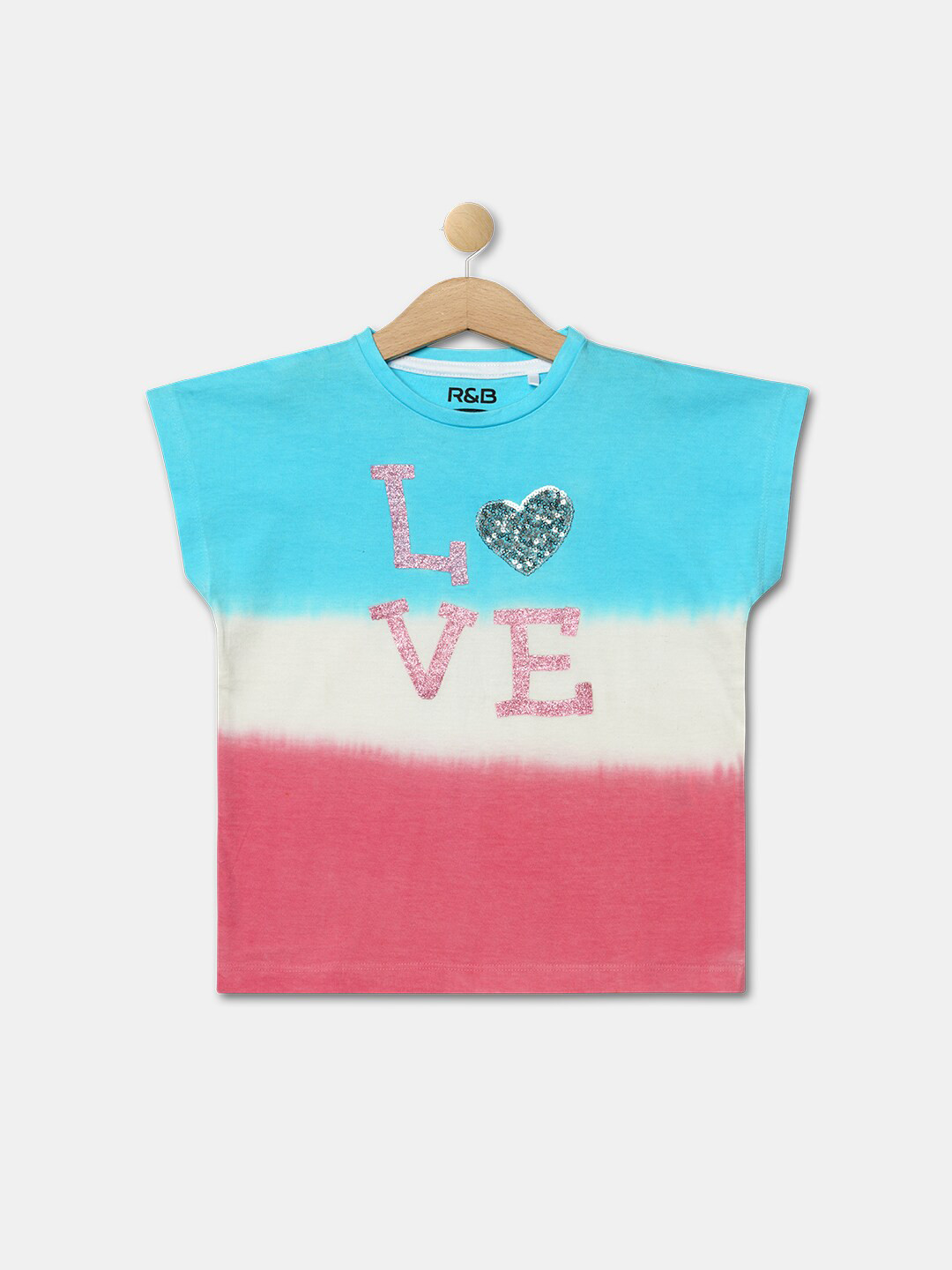 

R&B Girls Blue Colourblocked Extended Sleeves T-shirt