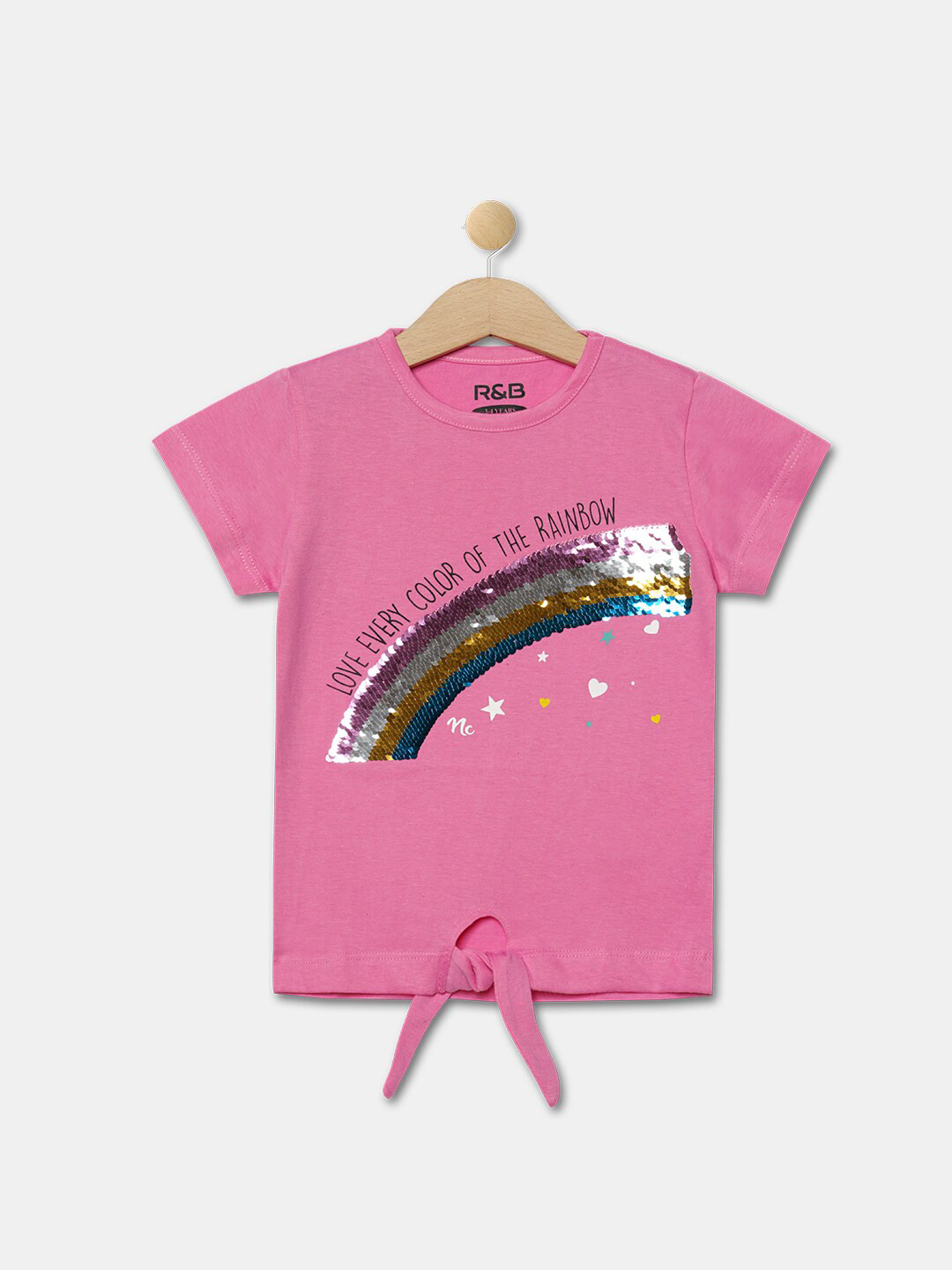 

R&B Girls Pink V-Neck Sequinned T-shirt