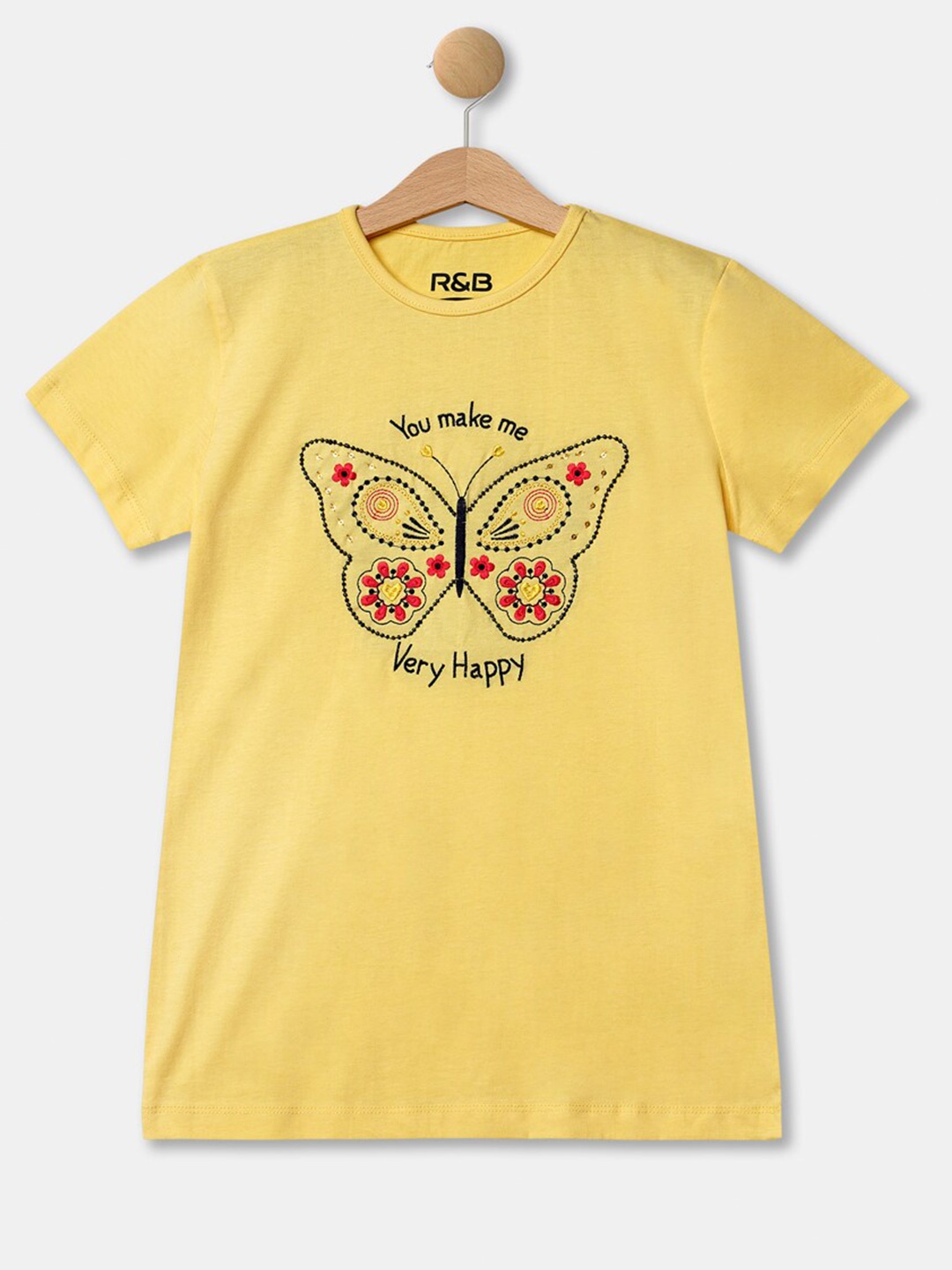 

R&B Girls Yellow Printed T-shirt